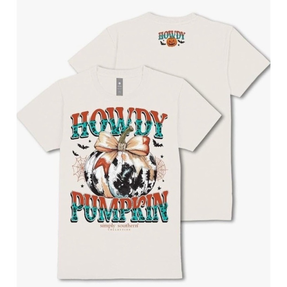 NEW Women's Simply Southern Ivory Howdy Pumpkin Cow Print T Shirt Size XXL